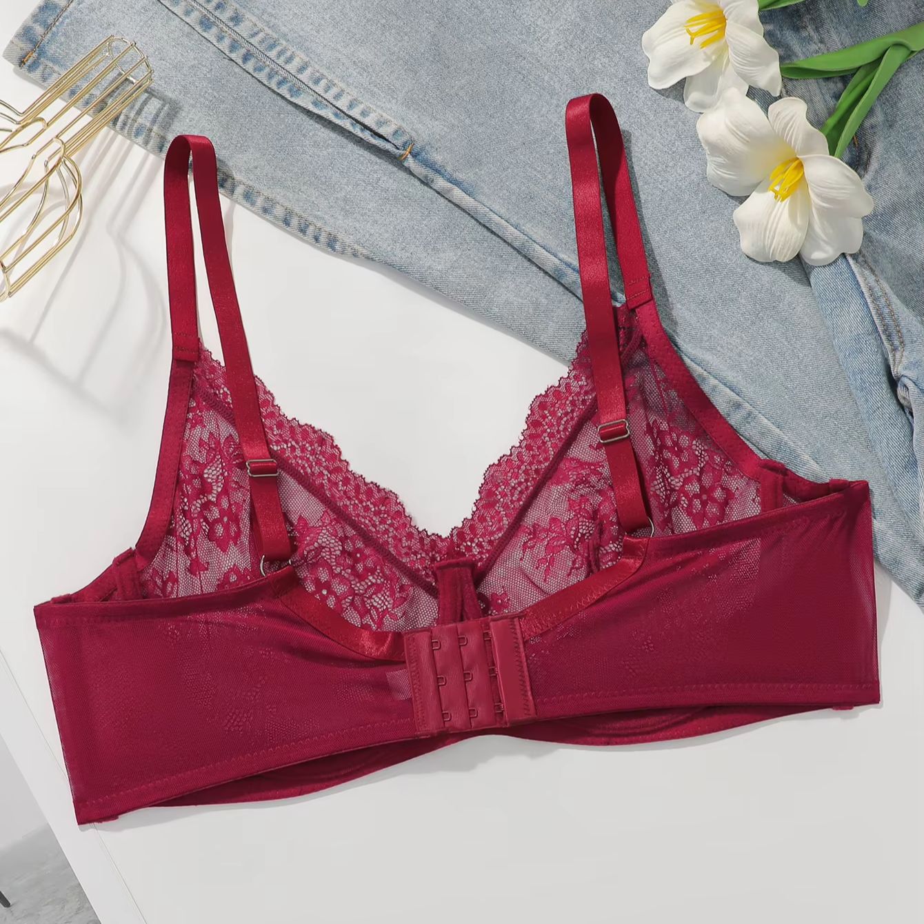 Bra Wanita Ukuran Besar Merah  - Sheer Bra Lace ulasan dan harga